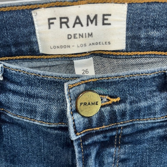 FRAME Le Skinny de Jeanne Jeans Women’s 26 Raw Hem Stretch Dark Wash - Picture 3 of 12